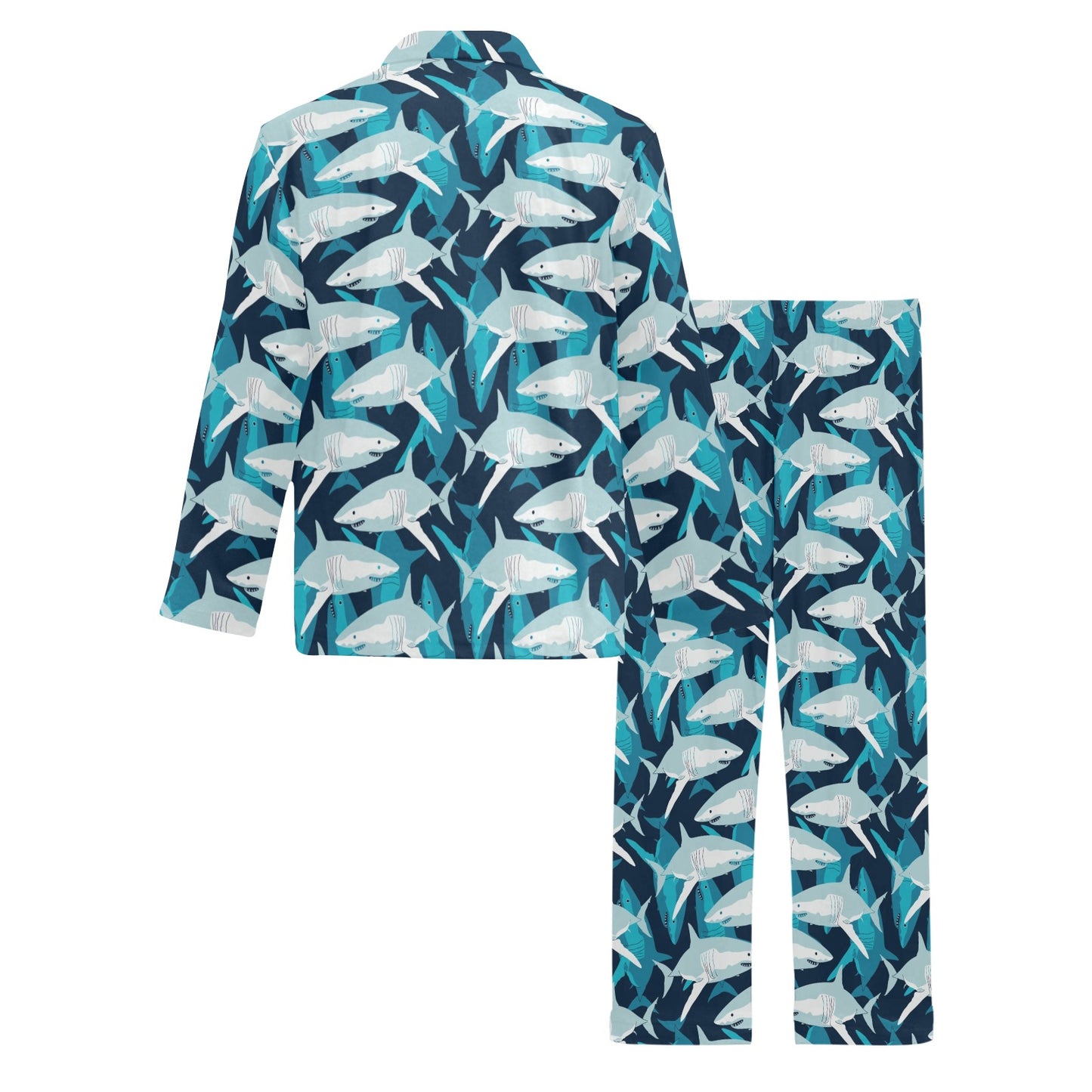 Shark Design Print Men's Long Pajama Set
