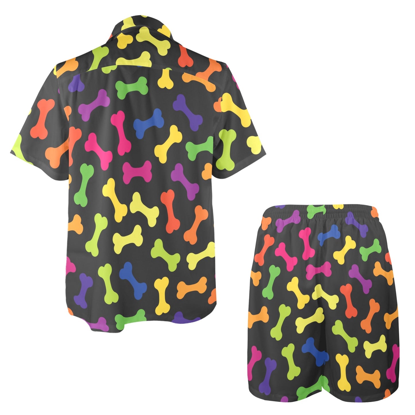 Dog Bone Neon Color Pattern Print Design 02 Men's Beach Shirt and Shorts Set