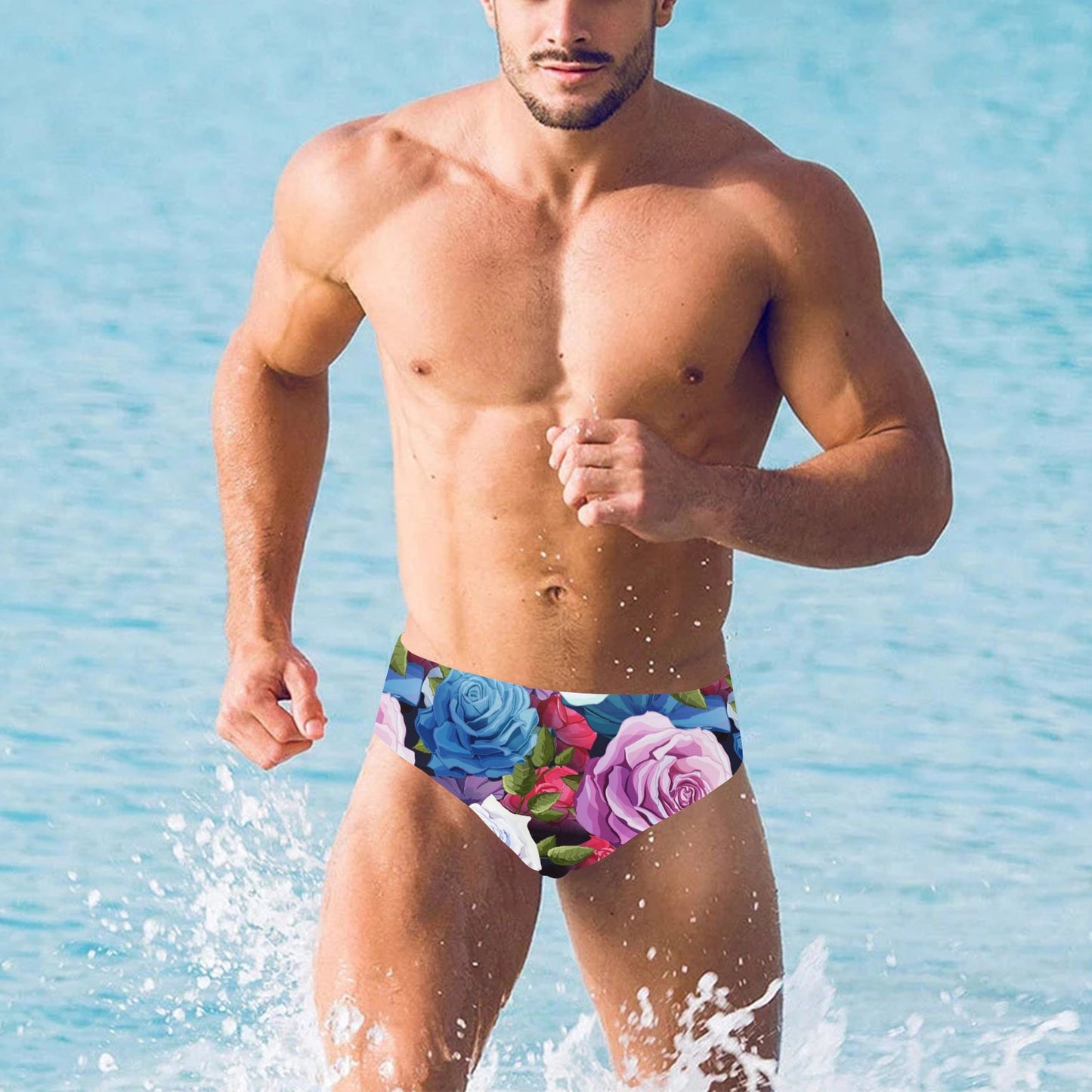 Rose Pattern Print Design RO09 Men's Swimming Briefs