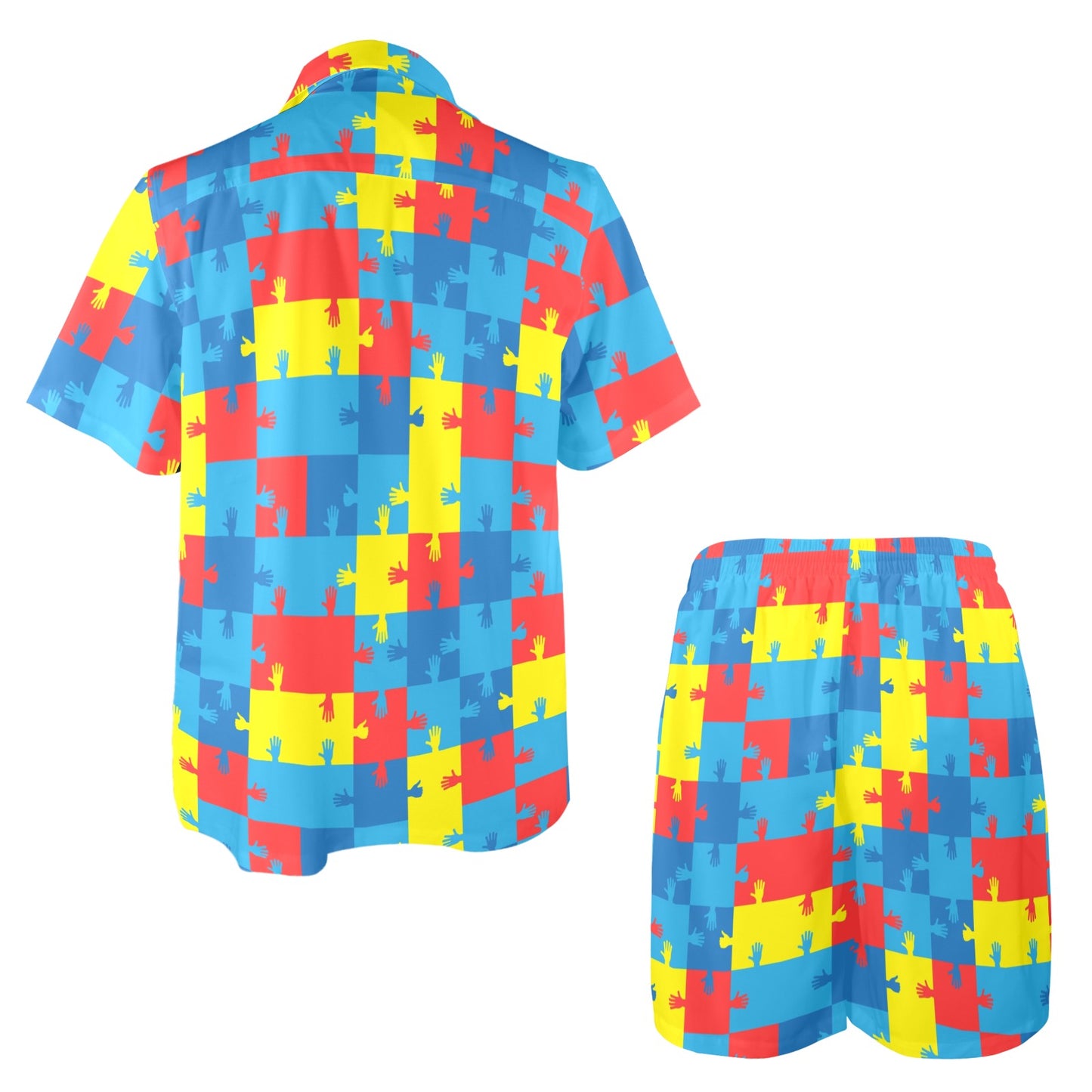 Autism Awareness Design Themed Print Men's Beach Shirt and Shorts Set