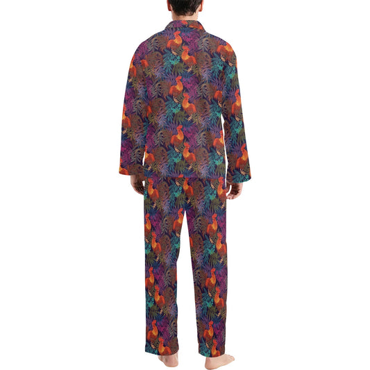 Rooster Print Style Men's Long Pajama Set
