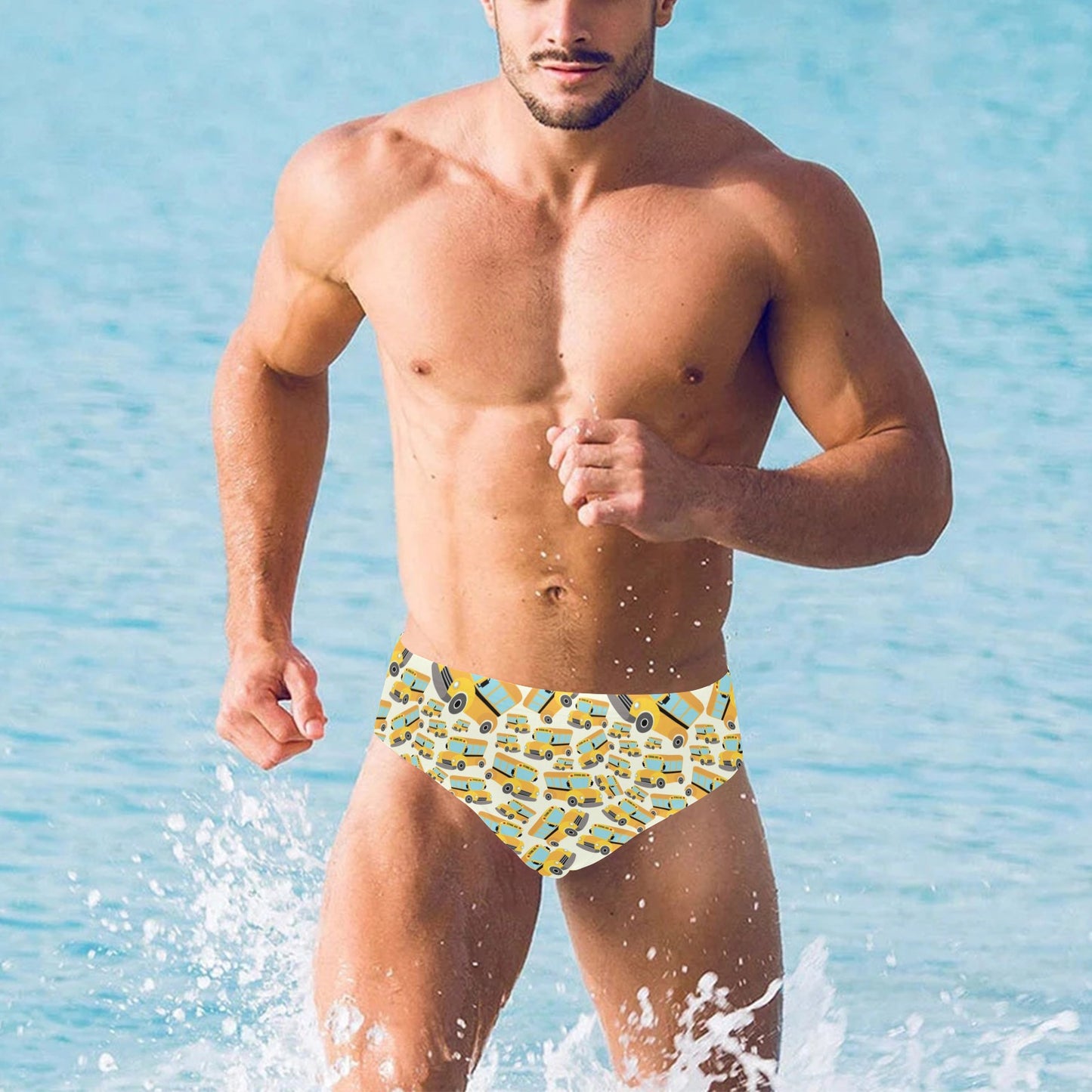 School Bus Print Design LKS301 Men's Swimming Briefs