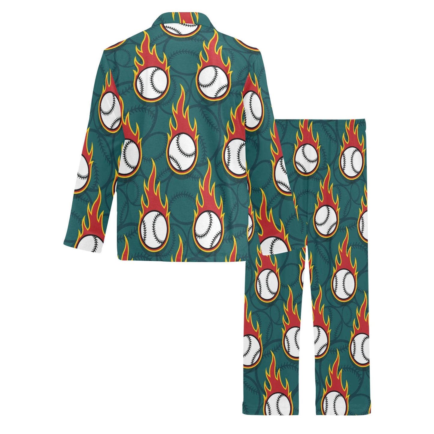 Baseball Fire Print Pattern Men's Long Pajama Set