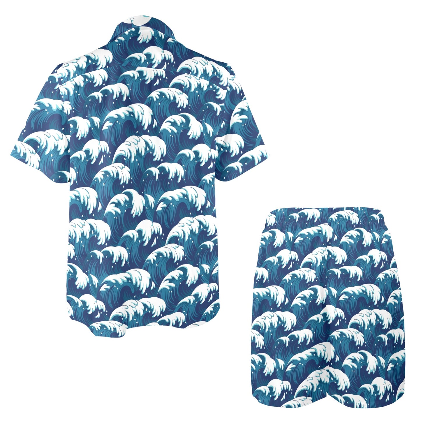 Ocean Wave Pattern Print Men's Beach Shirt and Shorts Set