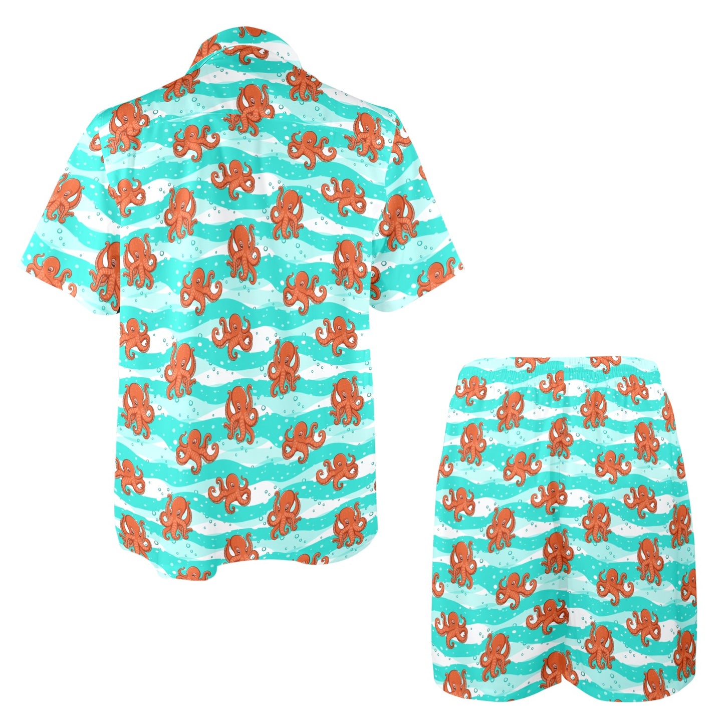 Octopus Cute Design Print Themed Men's Beach Shirt and Shorts Set