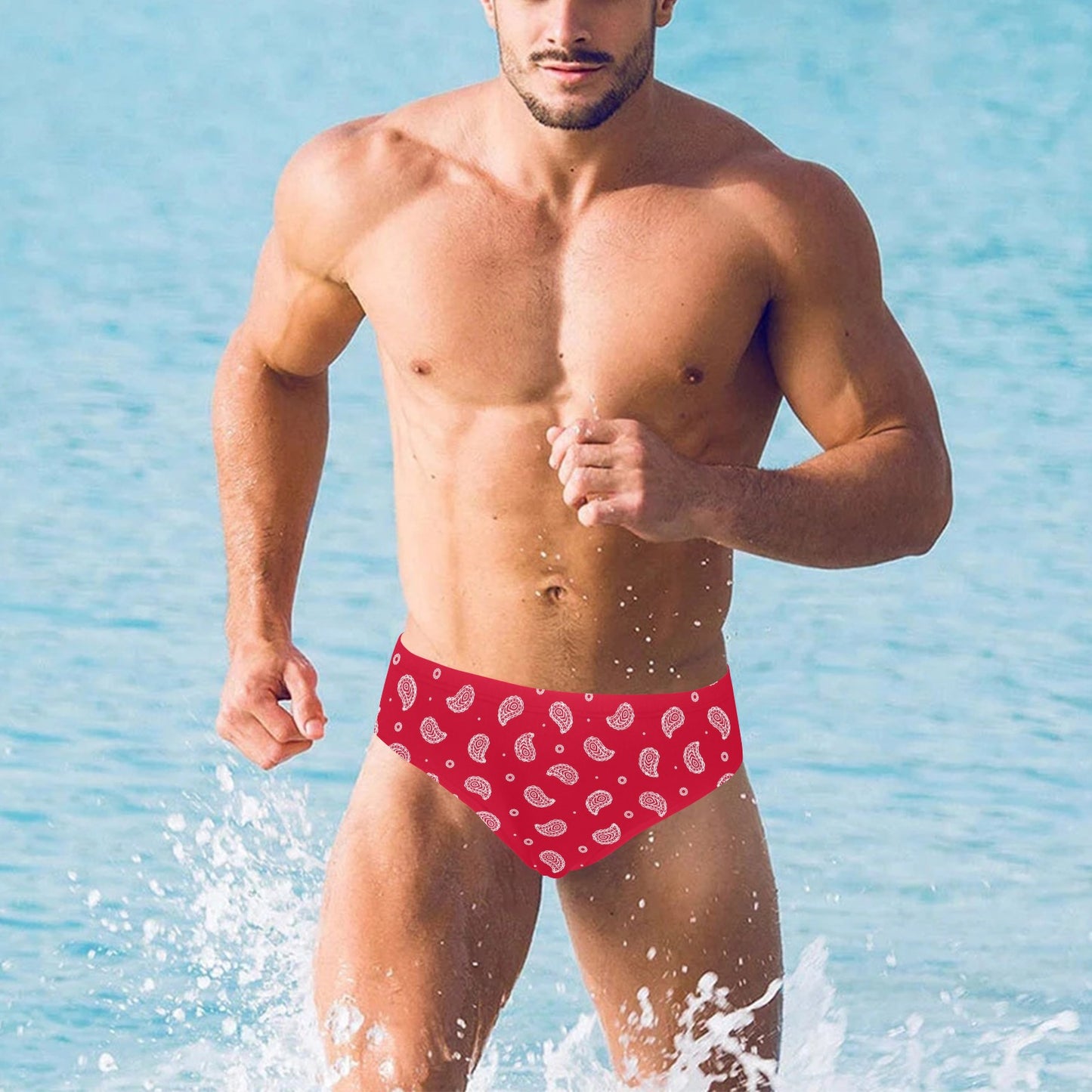 Bandana Red Paisley Print Design LKS305 Men's Swimming Briefs