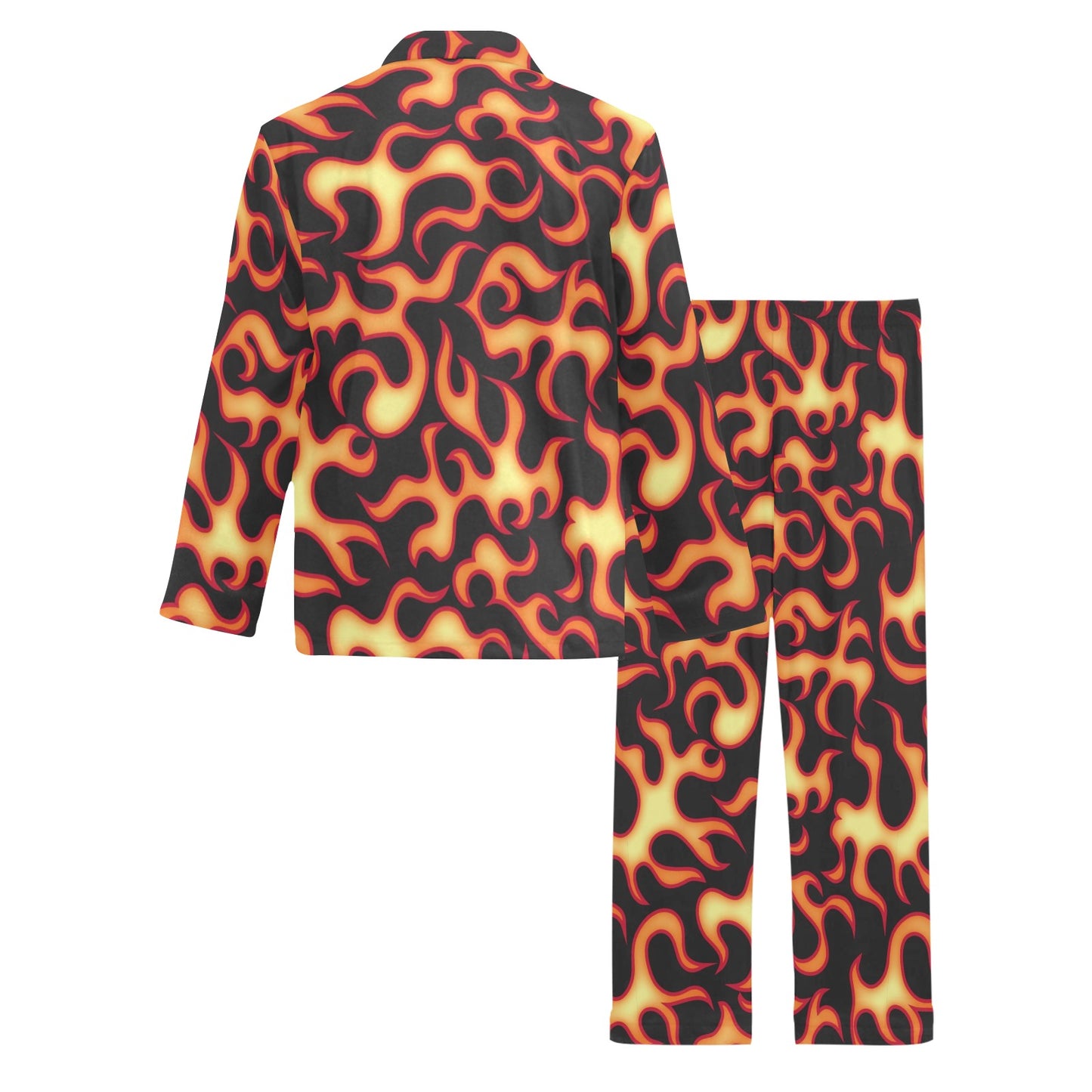 Flame Fire Themed Print Men's Long Pajama Set
