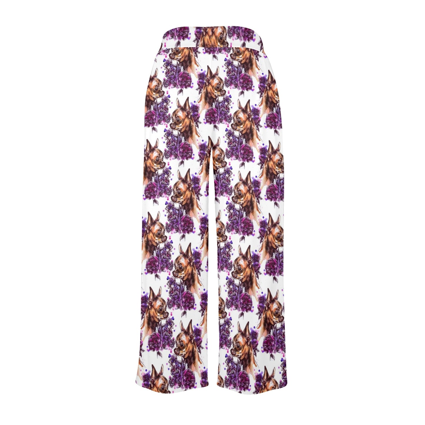 Chihuahua Purple Floral Women's Wide Leg Lounge Pants