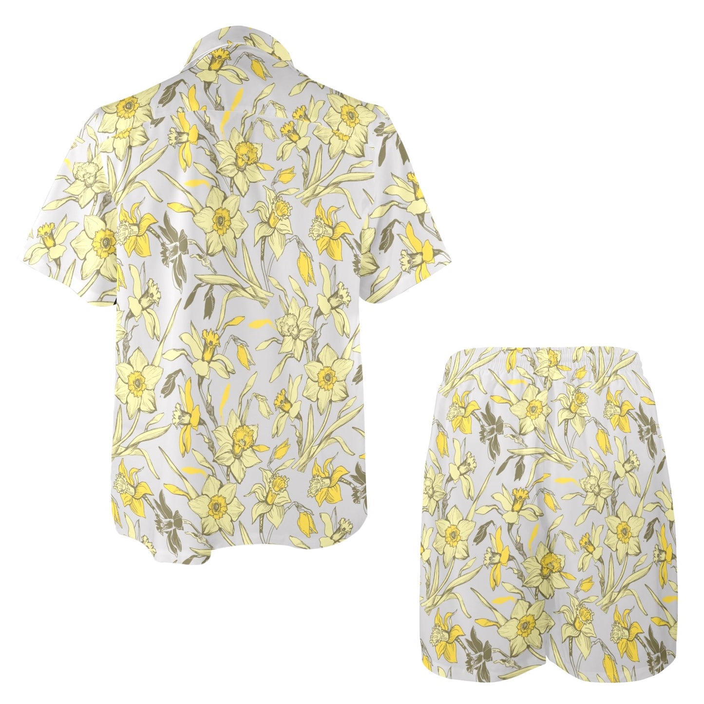 Daffodils Pattern Print Design DF05 Men's Beach Shirt and Shorts Set
