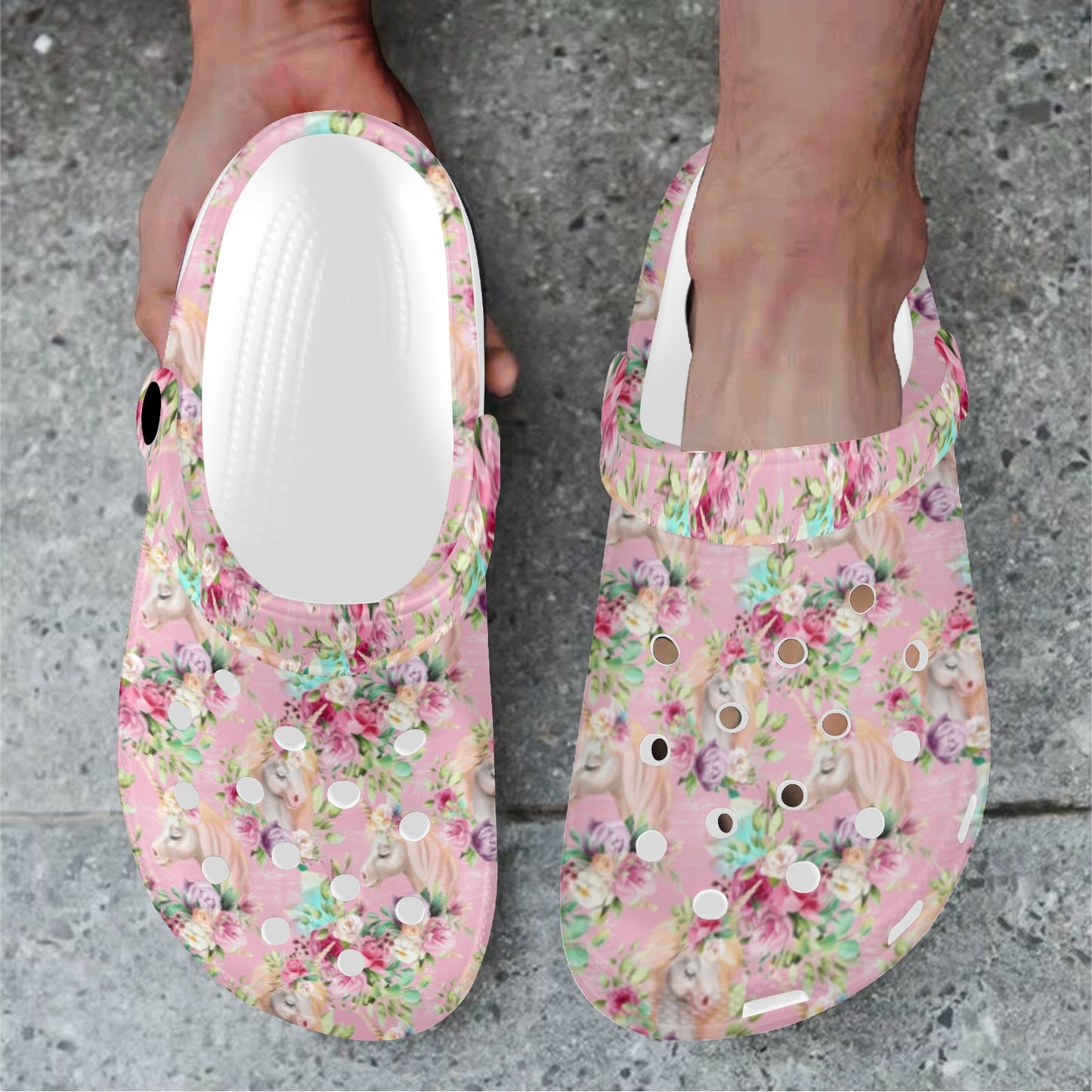Unicorn Princess with Rose Unisex Clogs Shoes