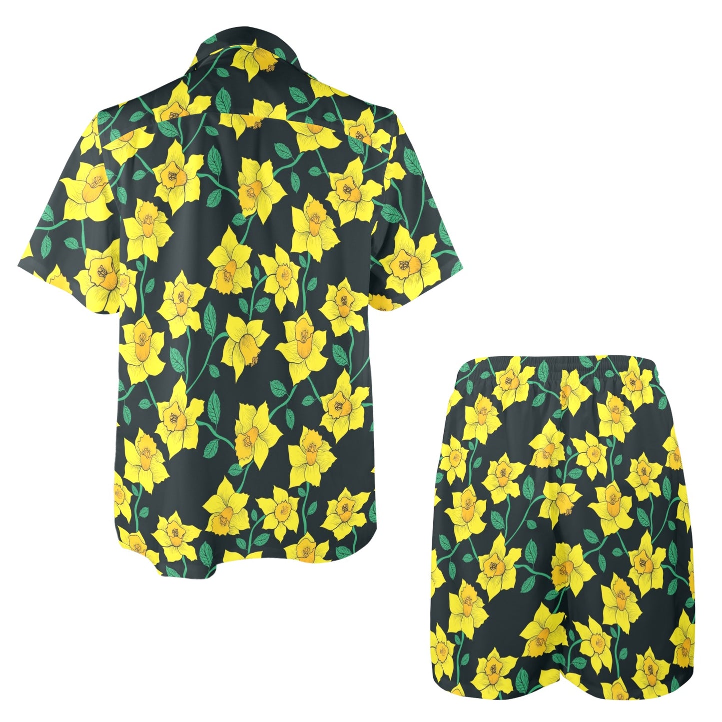 Daffodils Pattern Print Design DF03 Men's Beach Shirt and Shorts Set