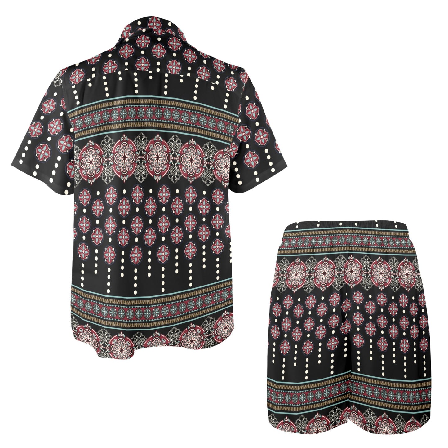 Ethnic Dot Style Print Pattern Men's Beach Shirt and Shorts Set