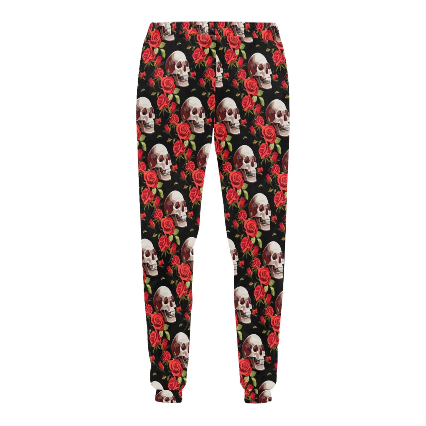 Red Rose Skull Design Print Men's Sweatpants