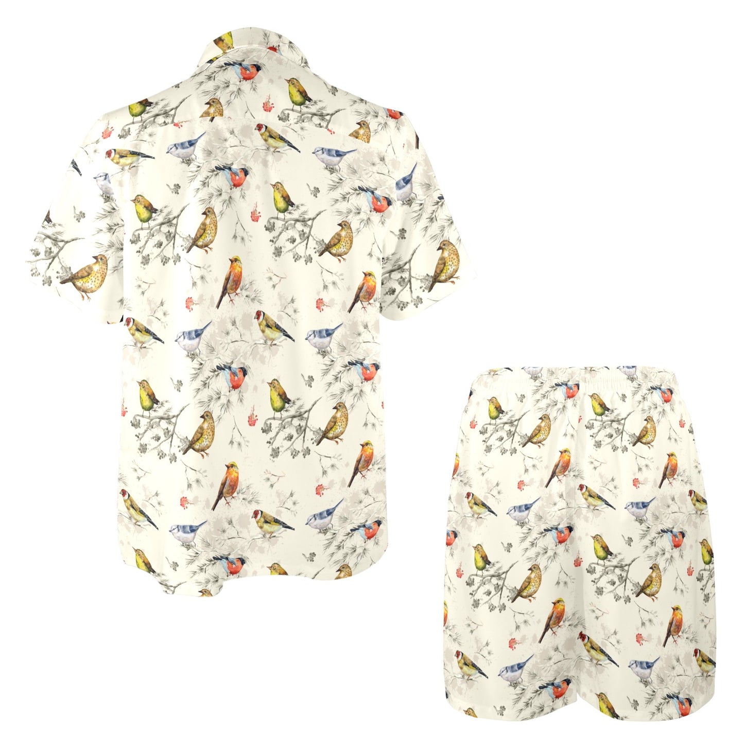 Bird Watercolor Design Pattern Men's Beach Shirt and Shorts Set