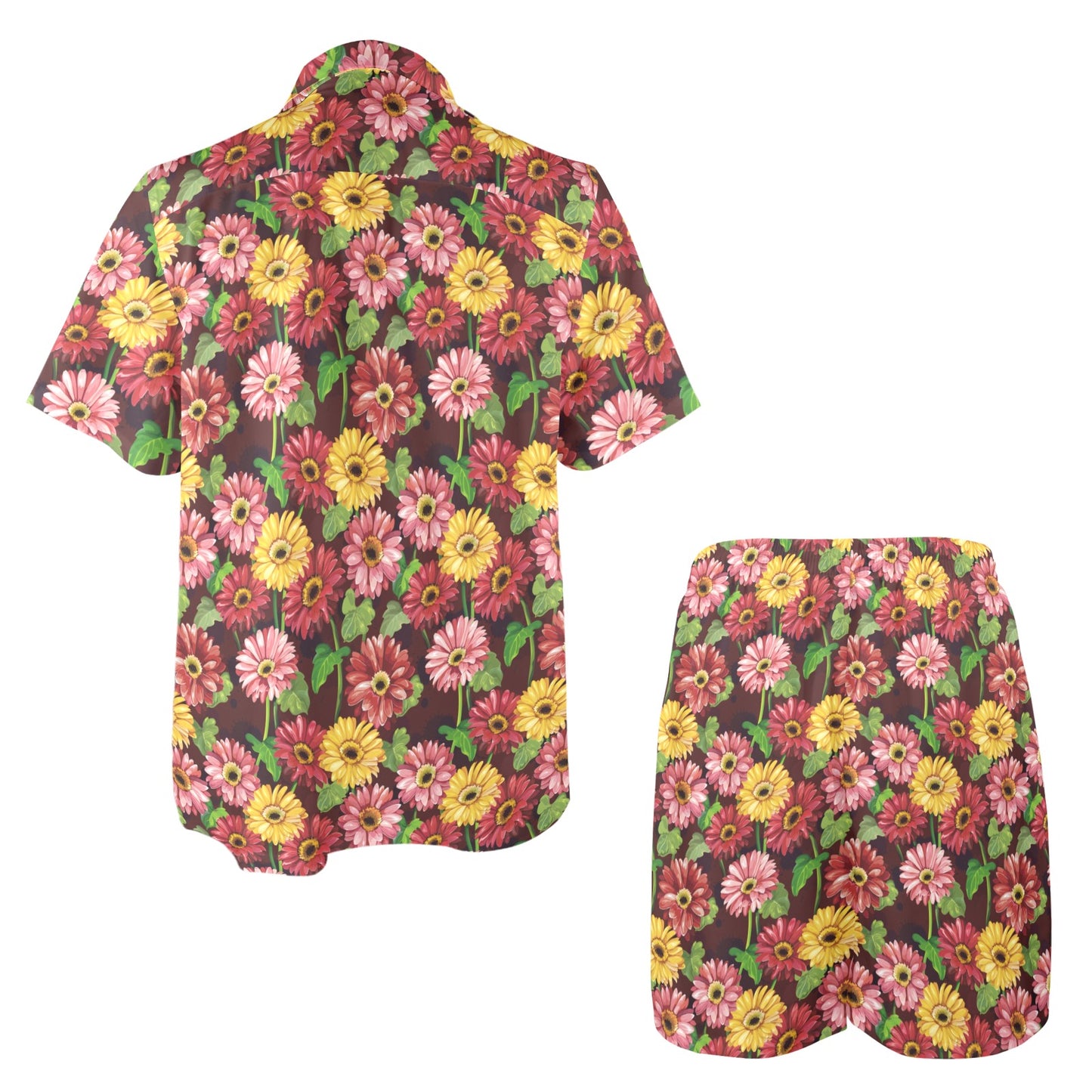 Daisy Gerbera Print Pattern Men's Beach Shirt and Shorts Set