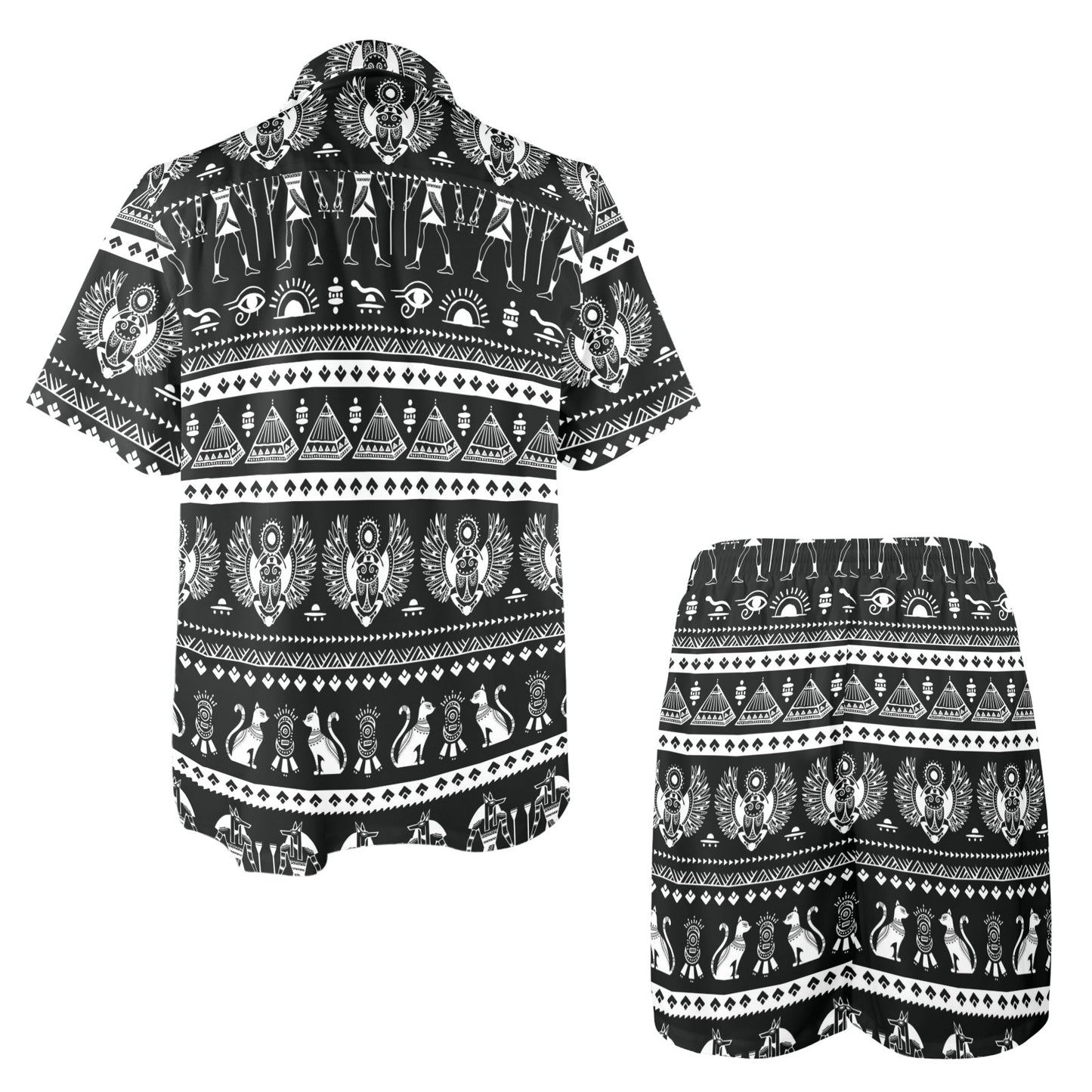 egyptian Design Print Pattern JJ0176 Men's Beach Shirt and Shorts Set