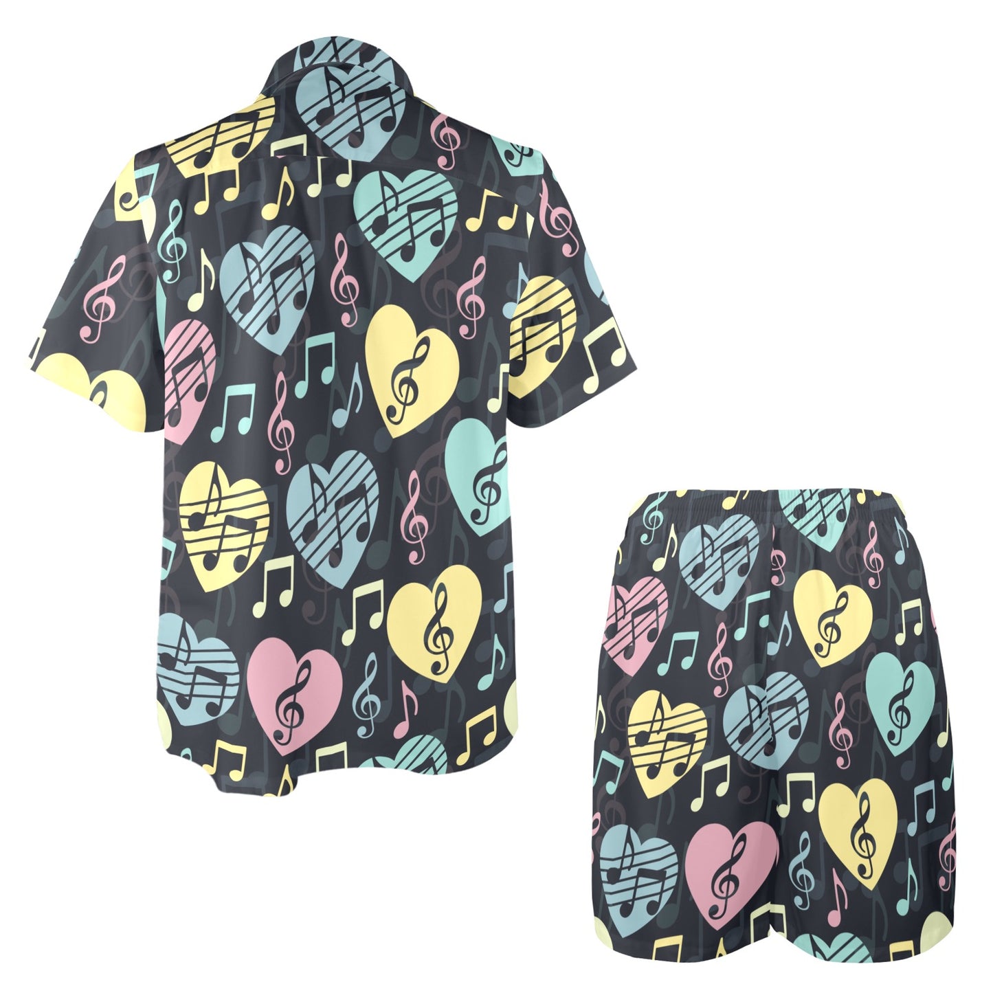 Music note Pattern Print Design A03 Men's Beach Shirt and Shorts Set