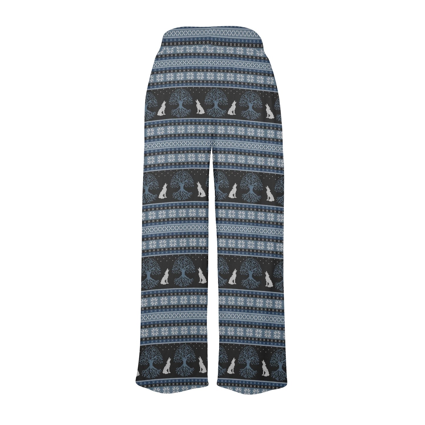Wolf Tree of Life Knit Design Print Women's Wide Leg Lounge Pants