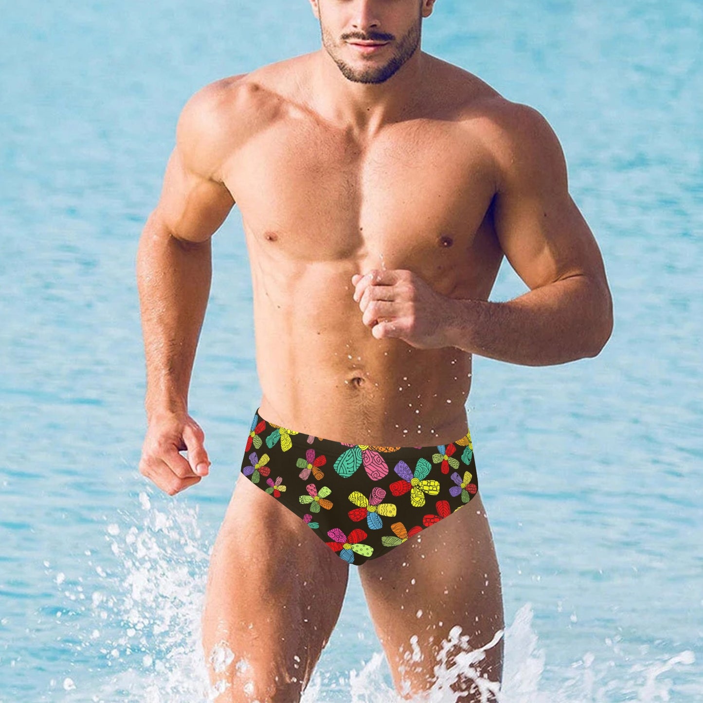 Flower Power Colorful Print Pattern Men's Swimming Briefs