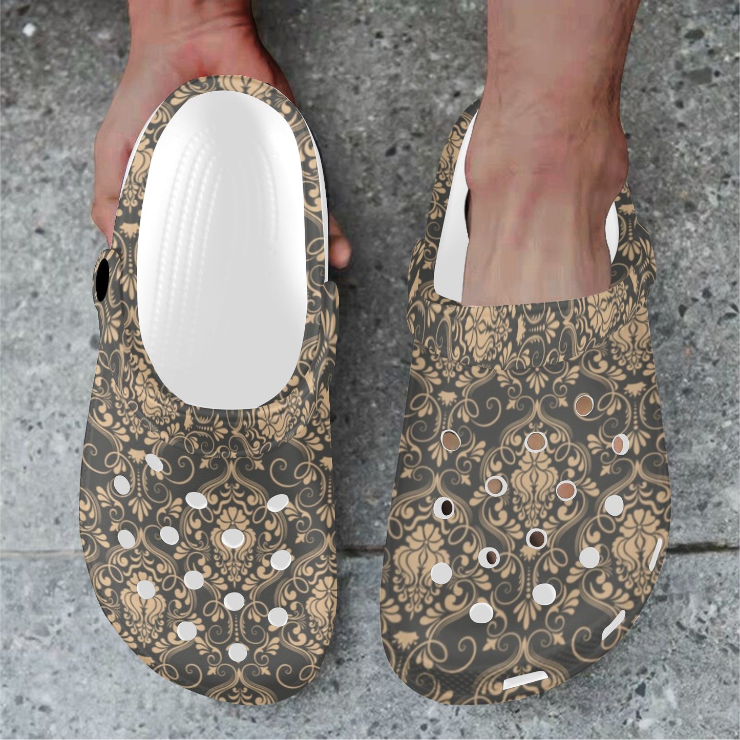 Damask Elegant Luxury Print Pattern Unisex Clogs Shoes