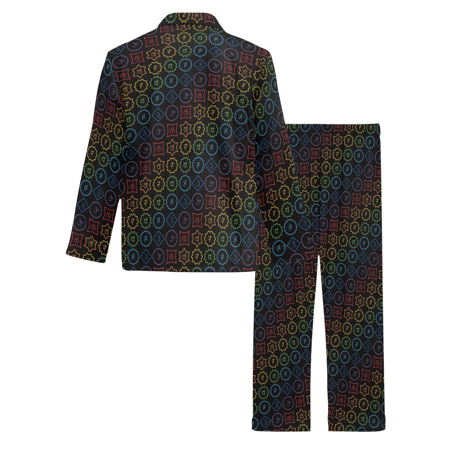 Chakra Colorful Symbol Pattern Men's Long Pajama Set