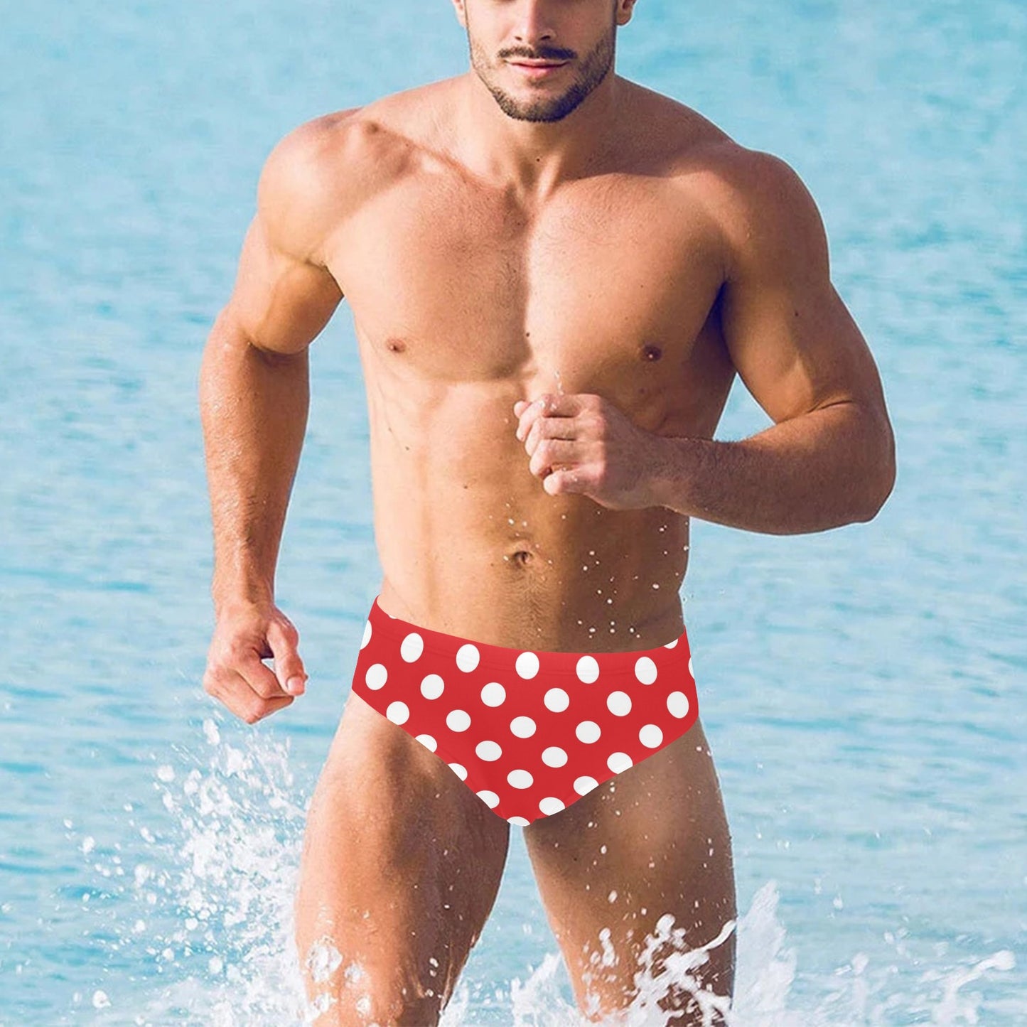 Polka Dot Red Pattern Print Design 04 Men's Swimming Briefs
