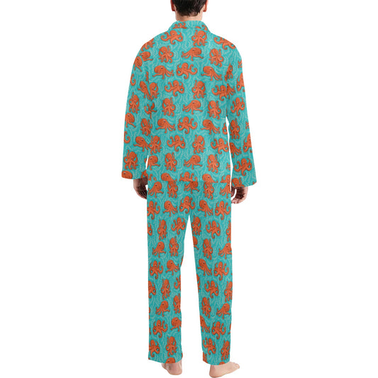 Octopus Cartoon Design Print Themed Men's Long Pajama Set