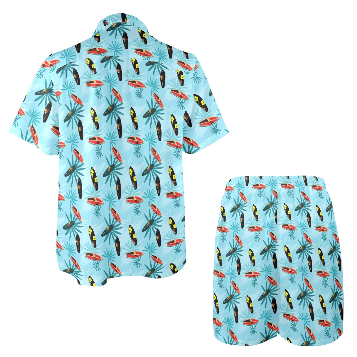 Surfboard Themed Pattern Men's Beach Shirt and Shorts Set