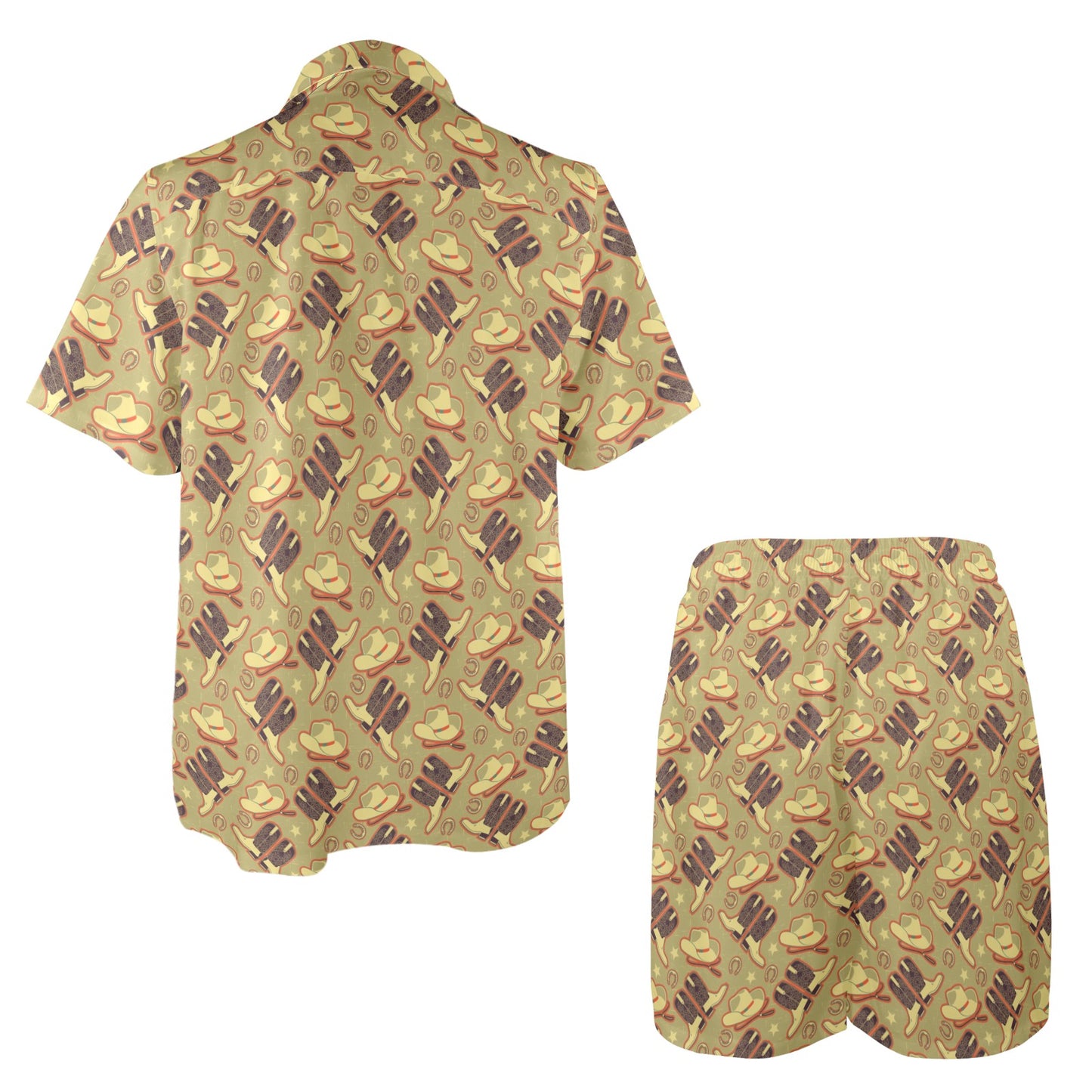 Western Cowboy Themed Men's Beach Shirt and Shorts Set