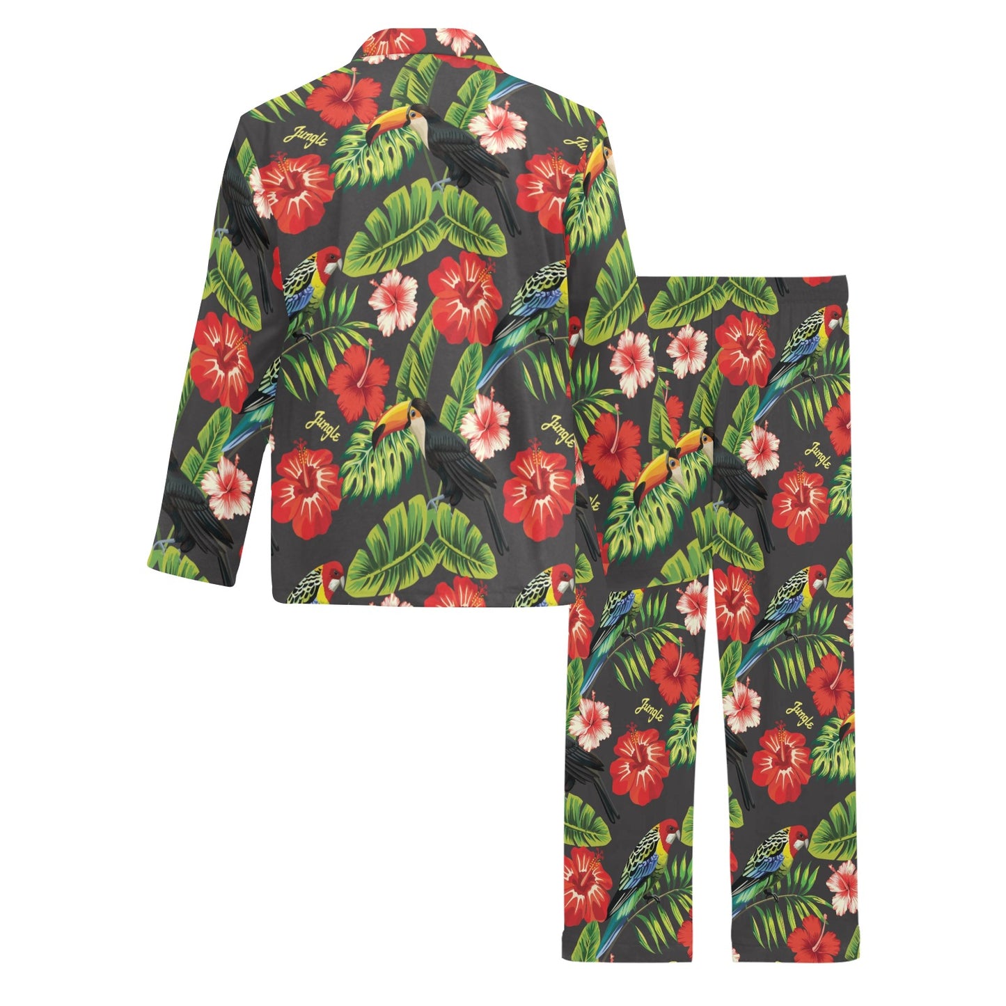 Hibiscus Red With Parrotprint Design LKS303 Men's Long Pajama Set