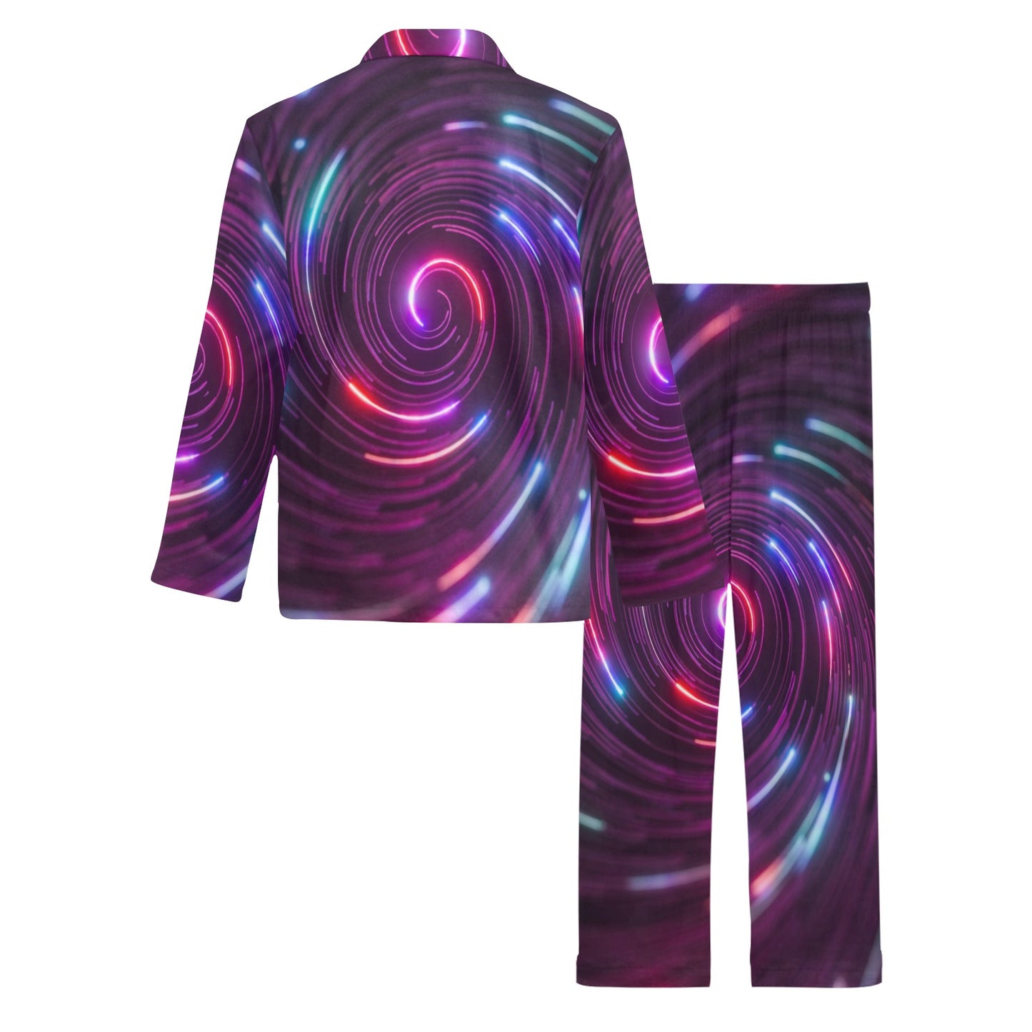 Vortex Twist Swirl Purple Neon Print Men's Long Pajama Set