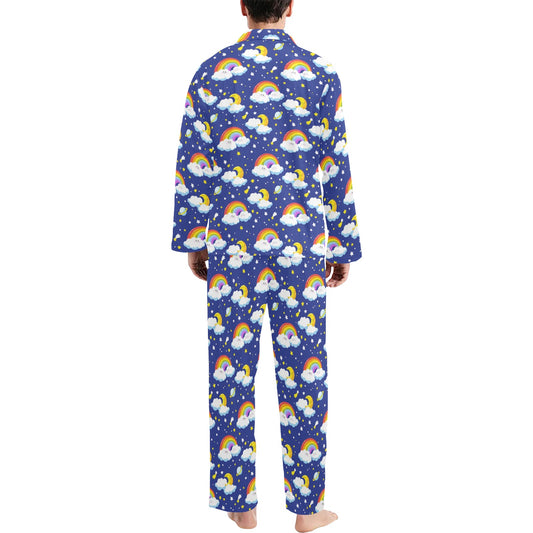 Rainbow Space Design Print Men's Long Pajama Set