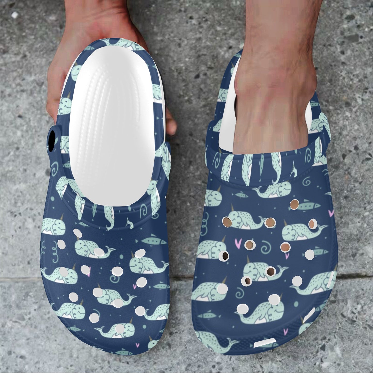 Narwhal Design Print Unisex Clogs Shoes
