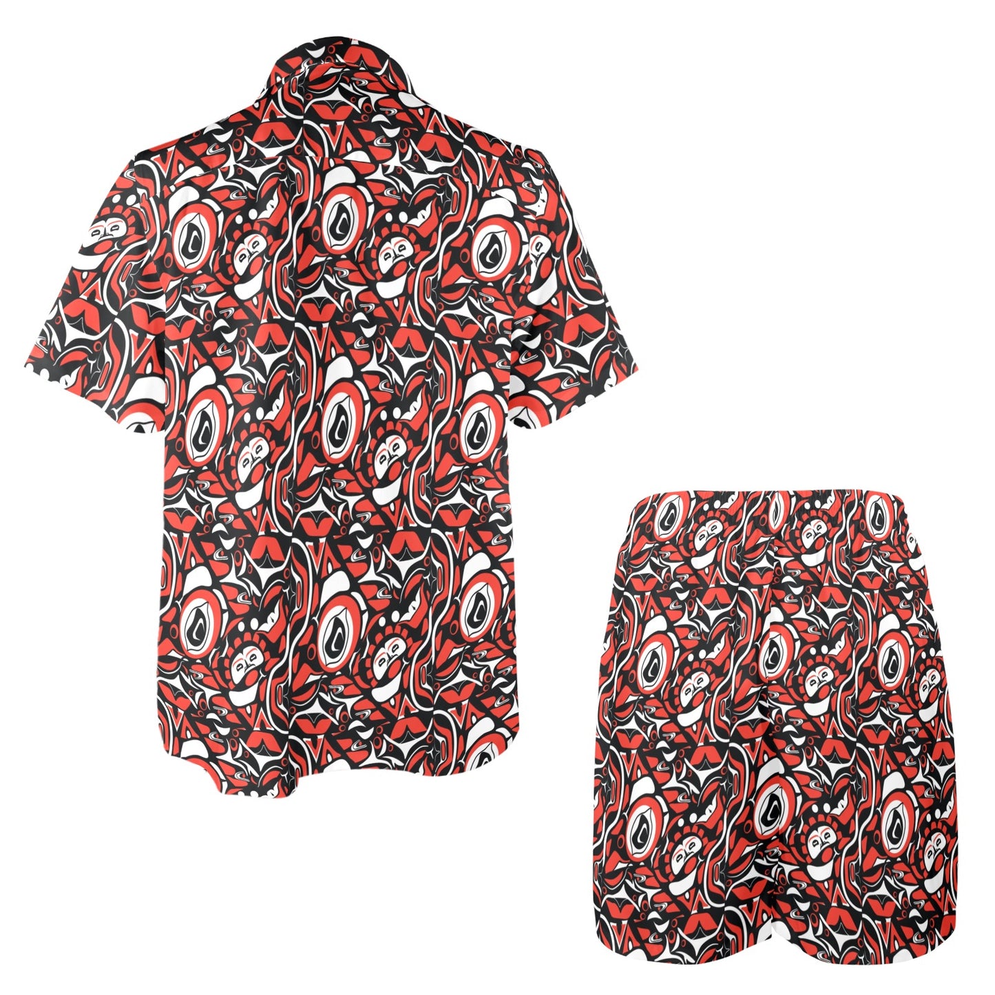 Native North American Themed Print Men's Beach Shirt and Shorts Set