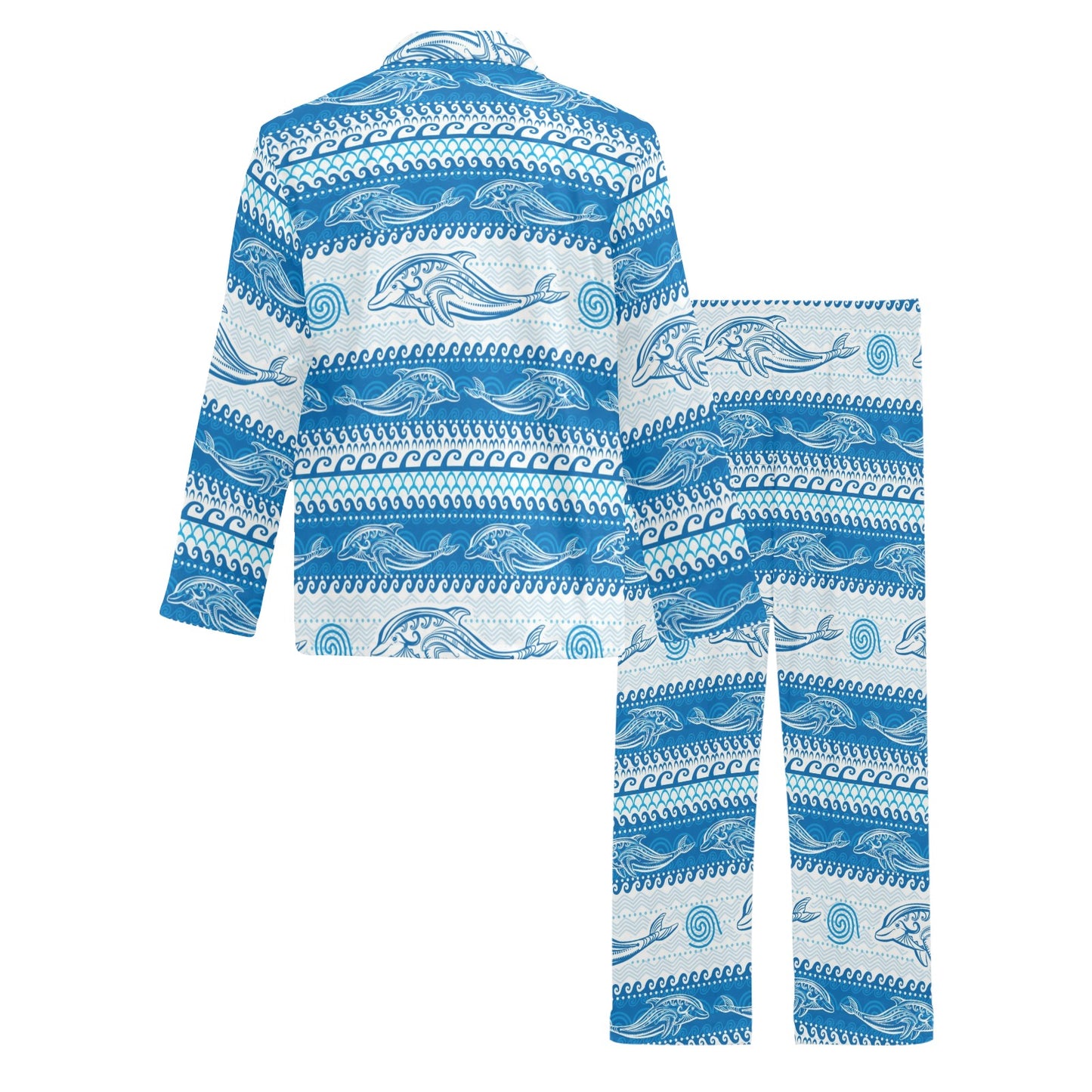 Dolphin Tribal Print Pattern Men's Long Pajama Set