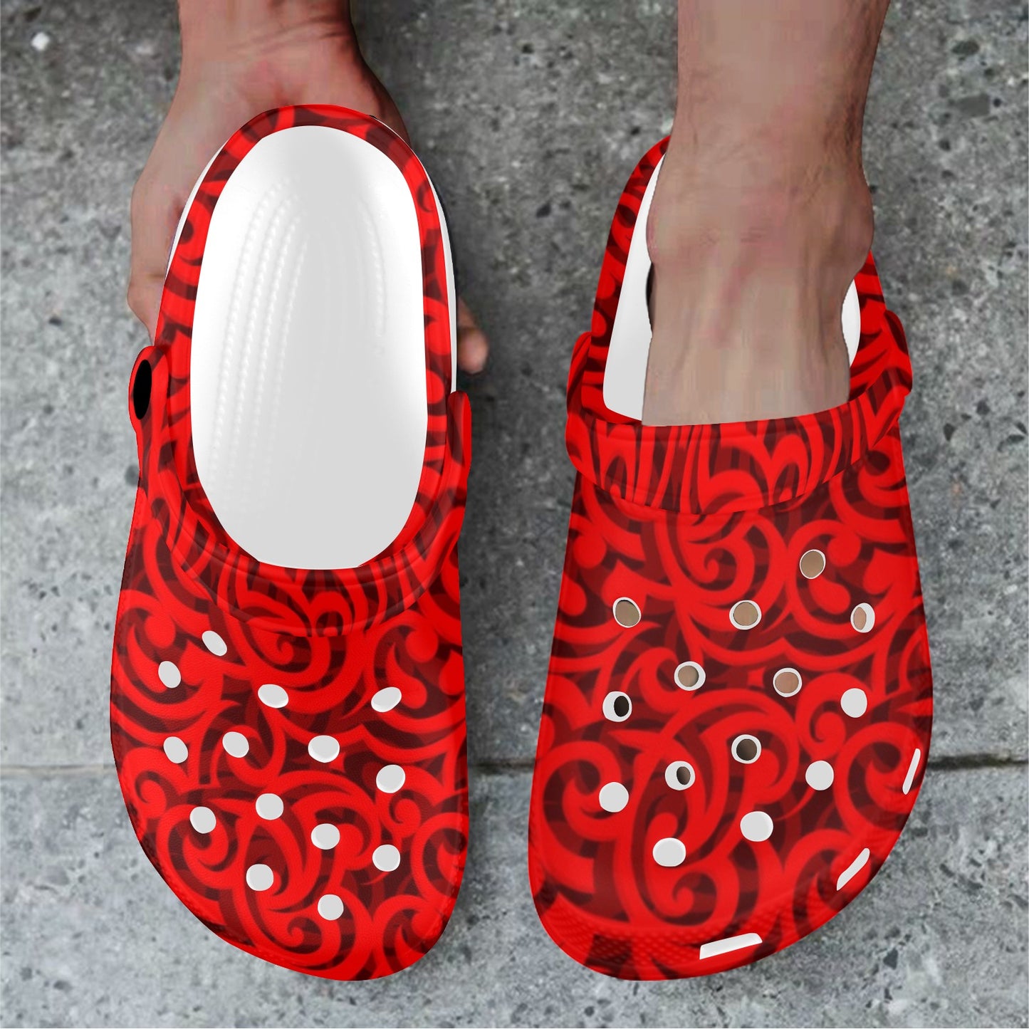 Maori Red Themed Design Print Unisex Clogs Shoes