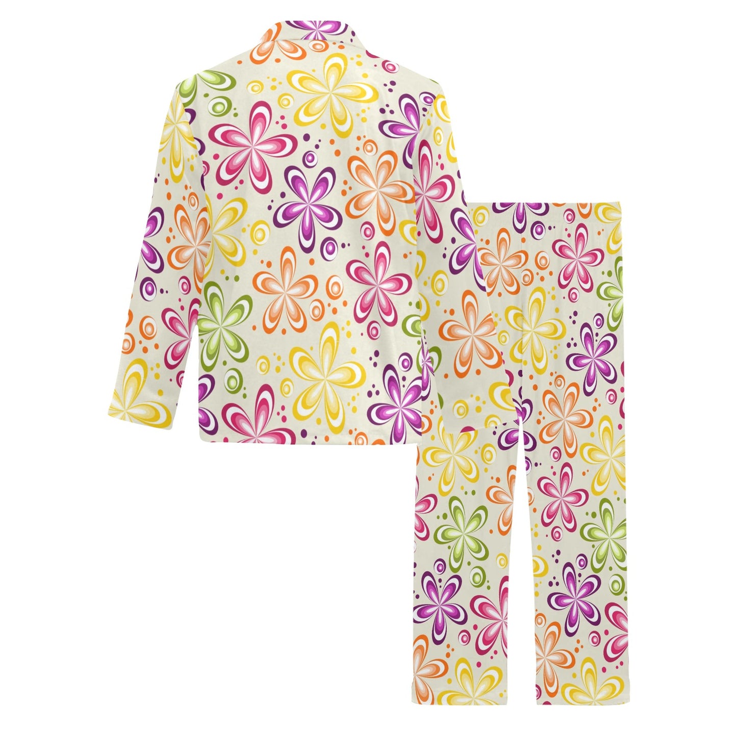 Flower Power Colorful Design Print Men's Long Pajama Set