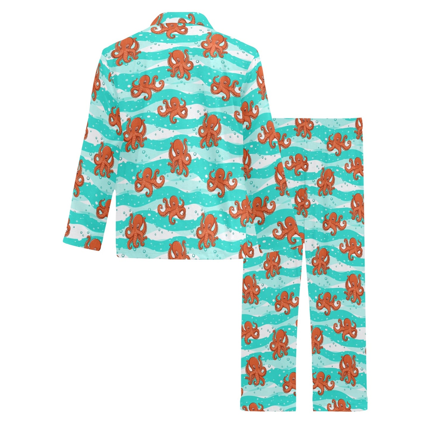 Octopus Cute Design Print Themed Men's Long Pajama Set