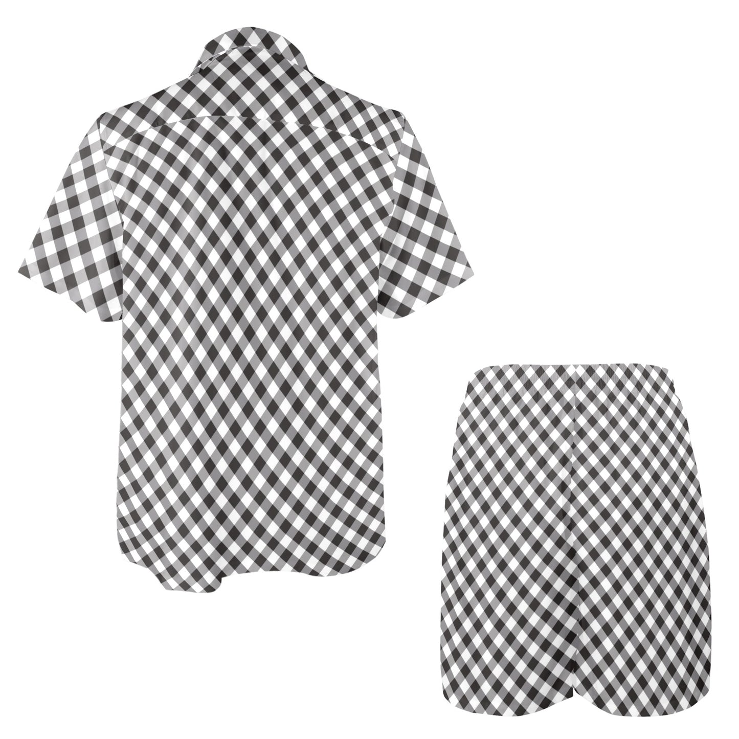 Gingham Print Design LKS402 Men's Beach Shirt and Shorts Set