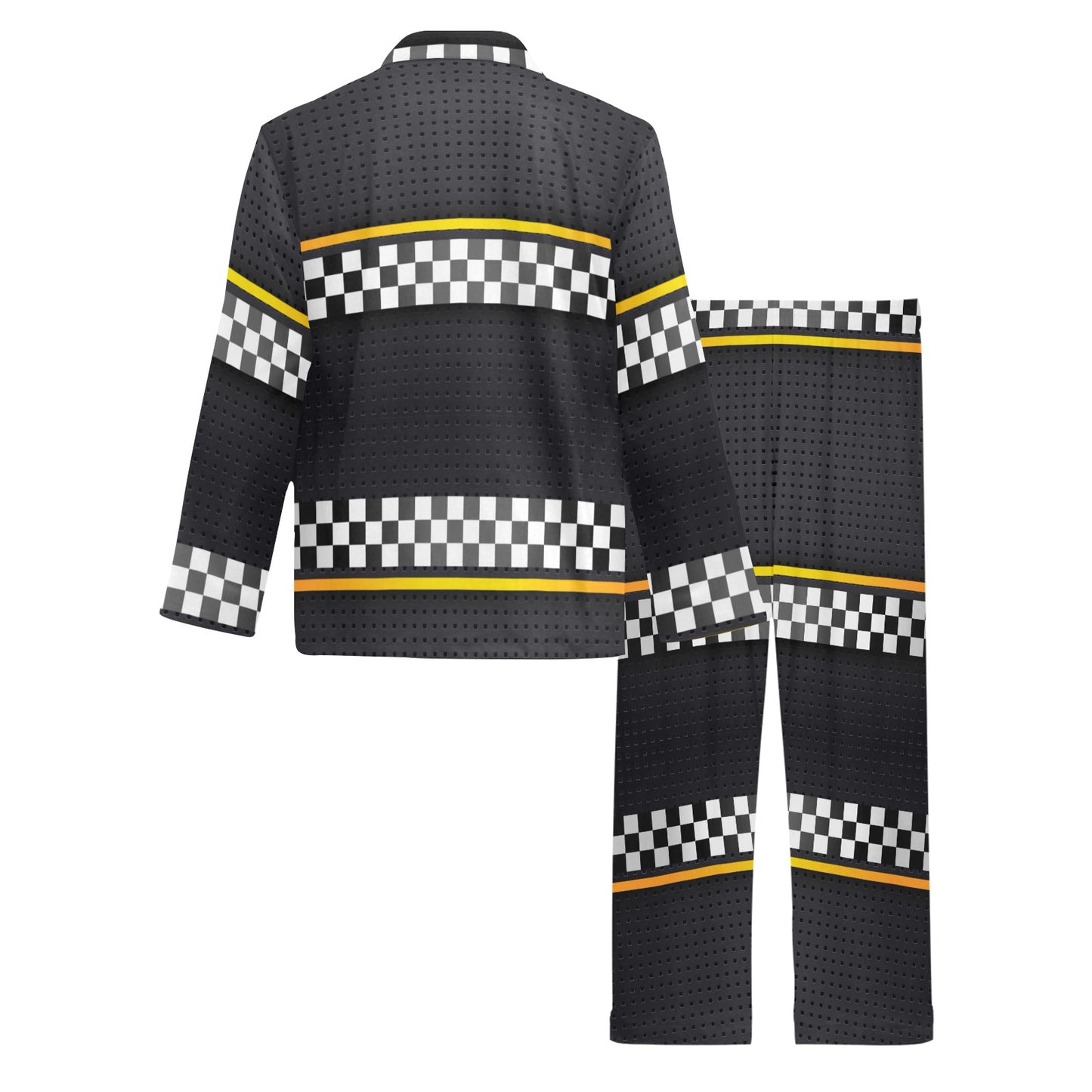 Checkered Flag Yellow Line Style Men's Long Pajama Set