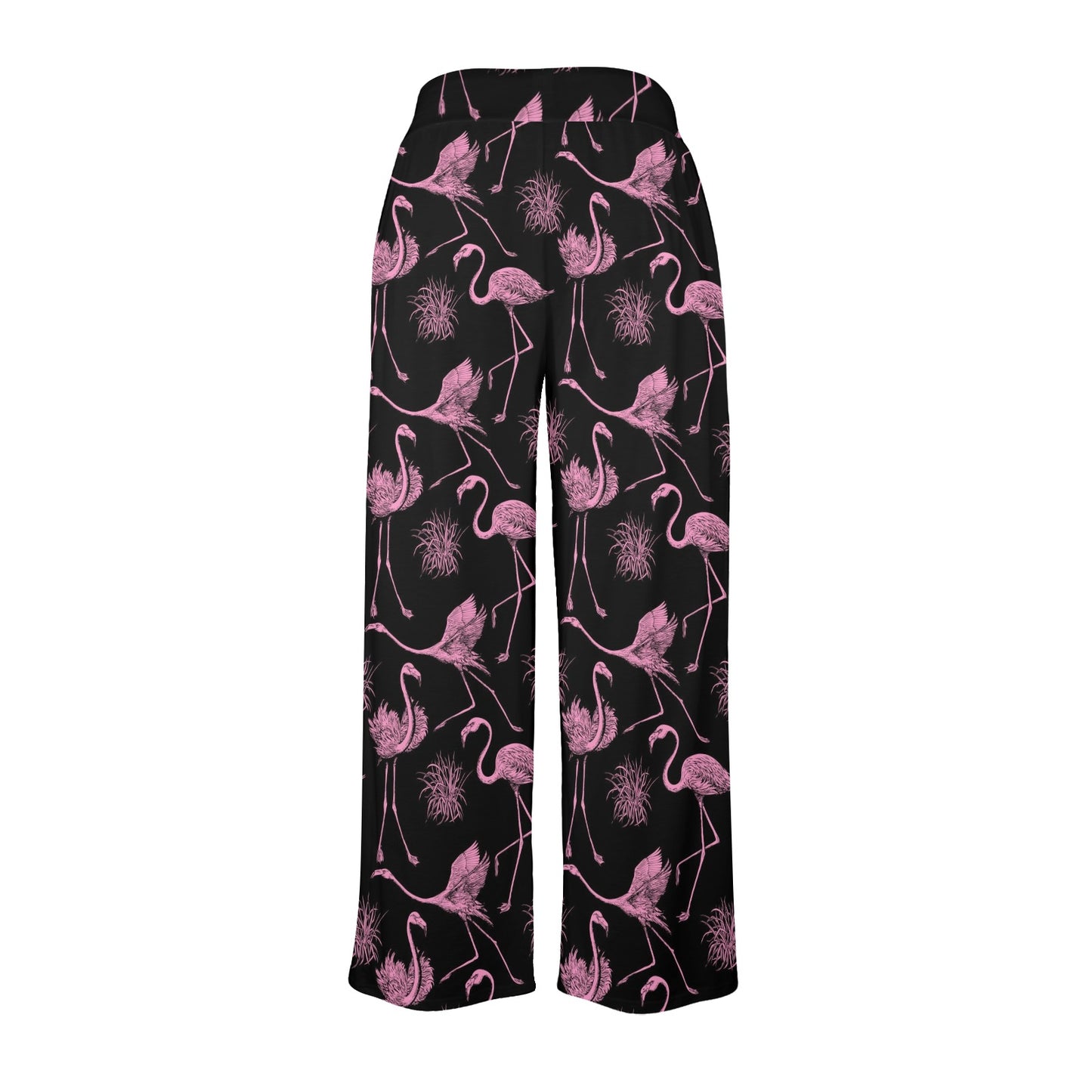 Flamingo Pink Print Pattern Women's Wide Leg Lounge Pants
