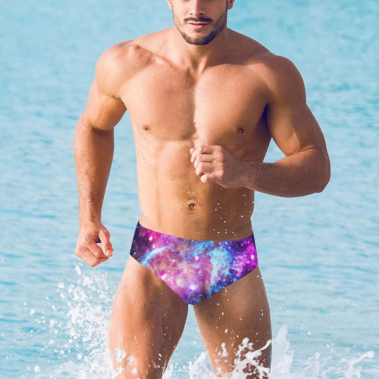Galaxy Night Purple Space Print Men's Swimming Briefs