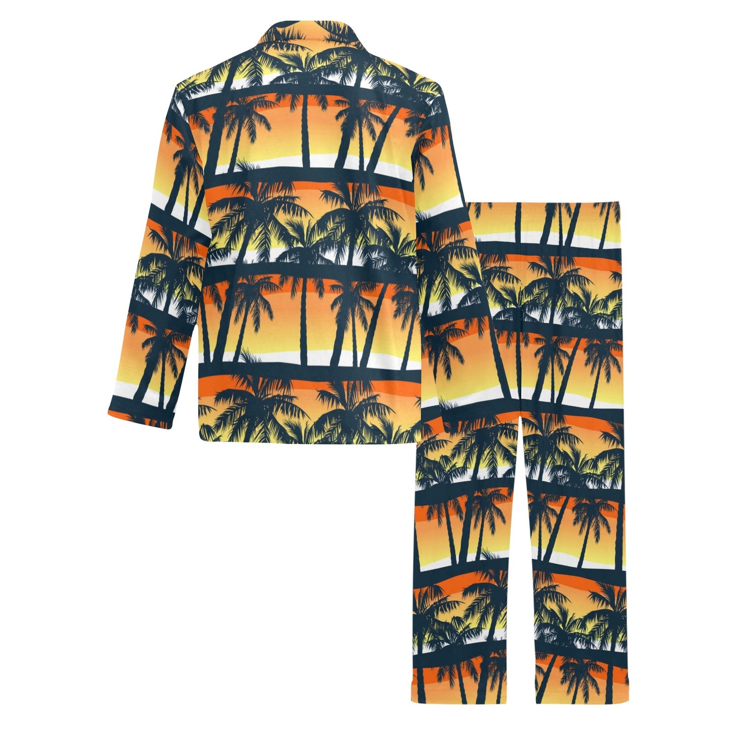 Palm Tree Sunset Design Print Men's Long Pajama Set