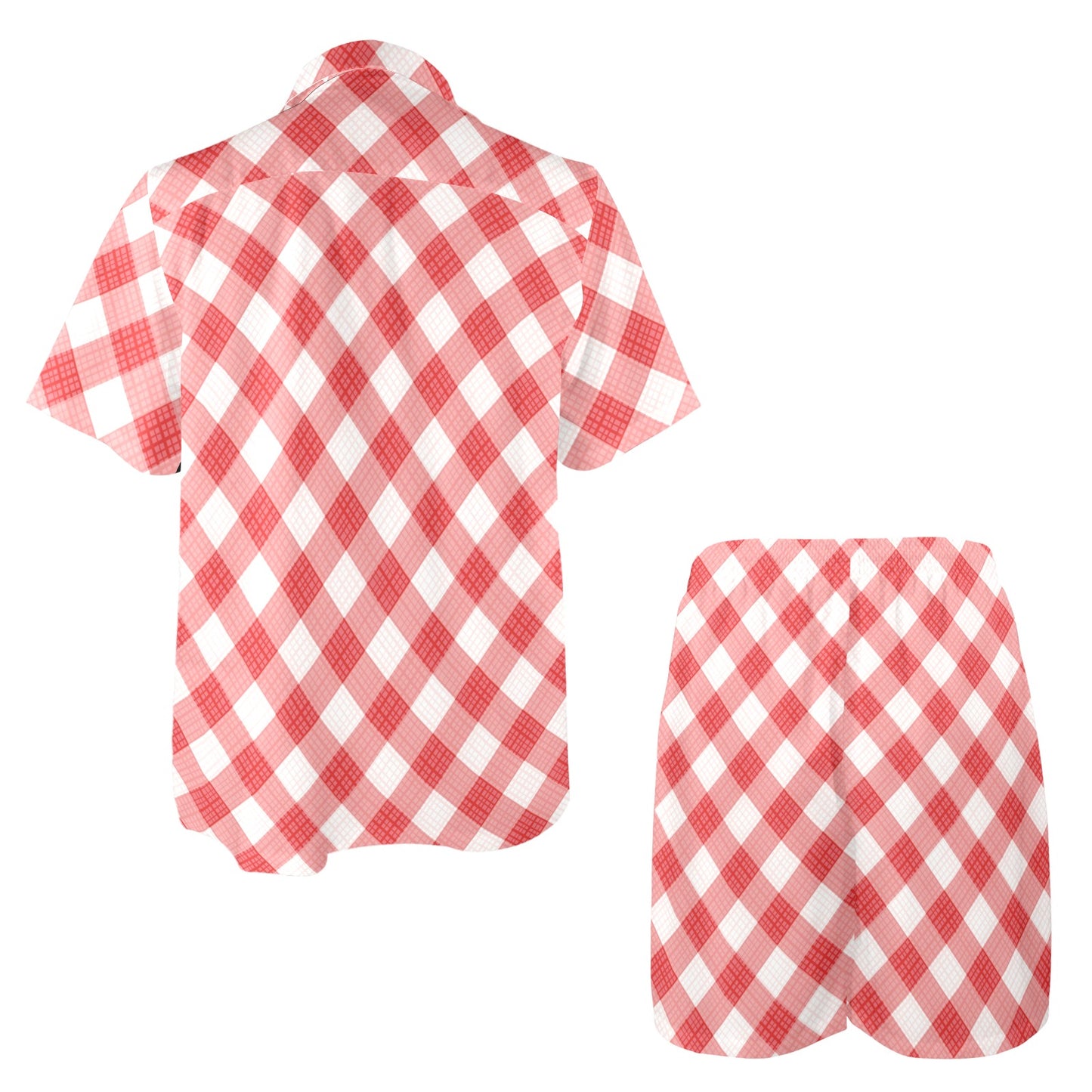 Gingham Red Pattern Print Design 01 Men's Beach Shirt and Shorts Set