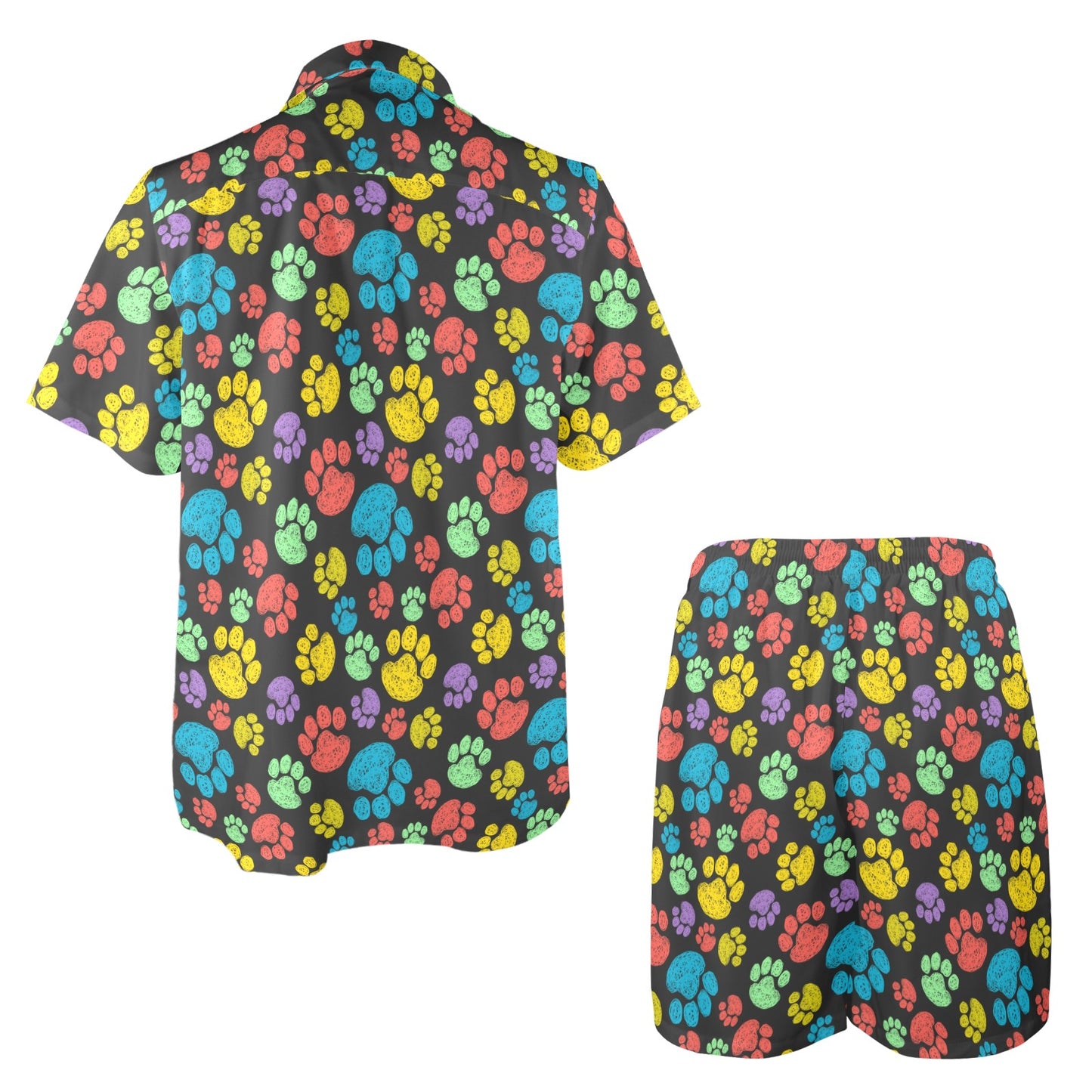 Paw Colorful Print Men's Beach Shirt and Shorts Set
