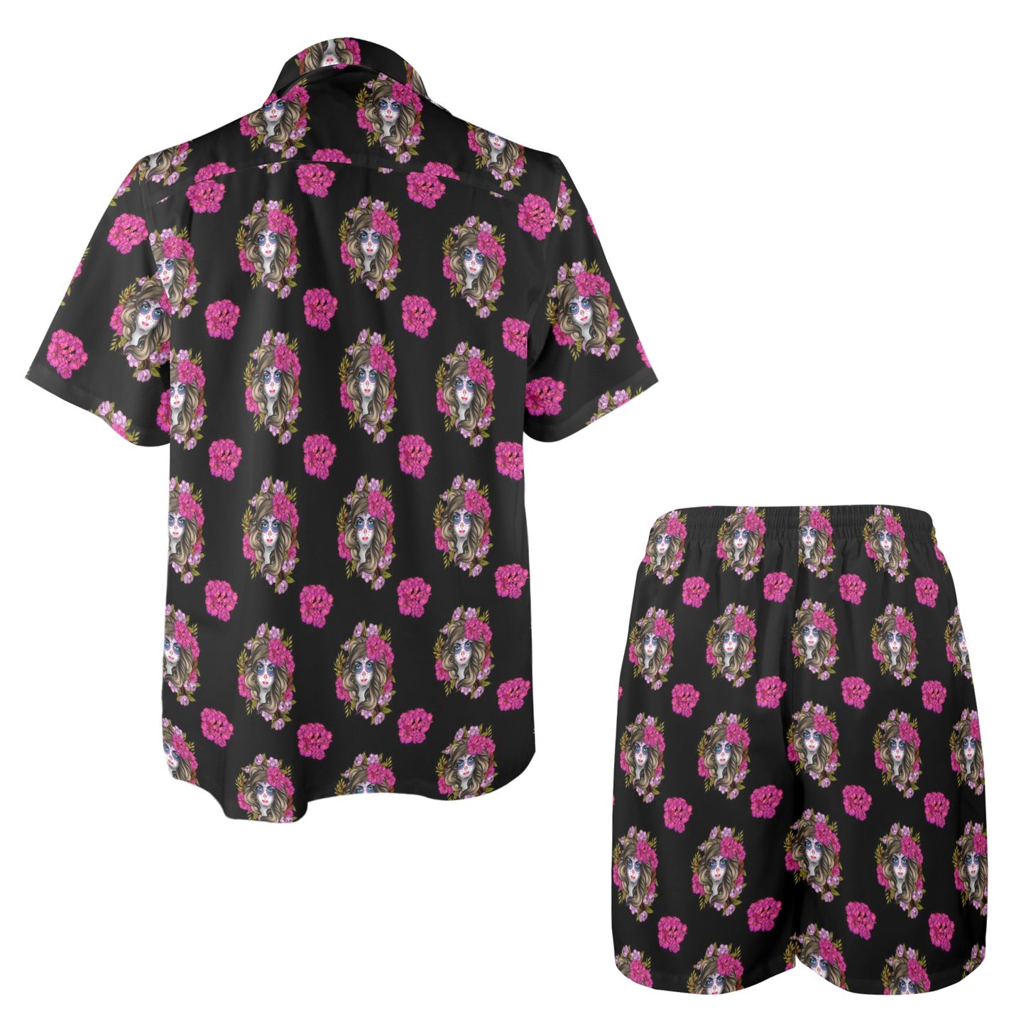Day of the Dead Makeup Girl Men's Beach Shirt and Shorts Set