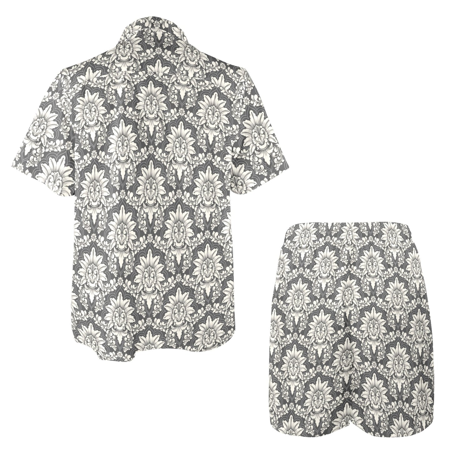 Damask Elegant Print Pattern Men's Beach Shirt and Shorts Set