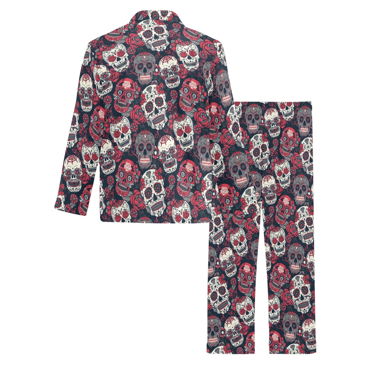 Sugar Skull Print Design LKS303 Men's Long Pajama Set