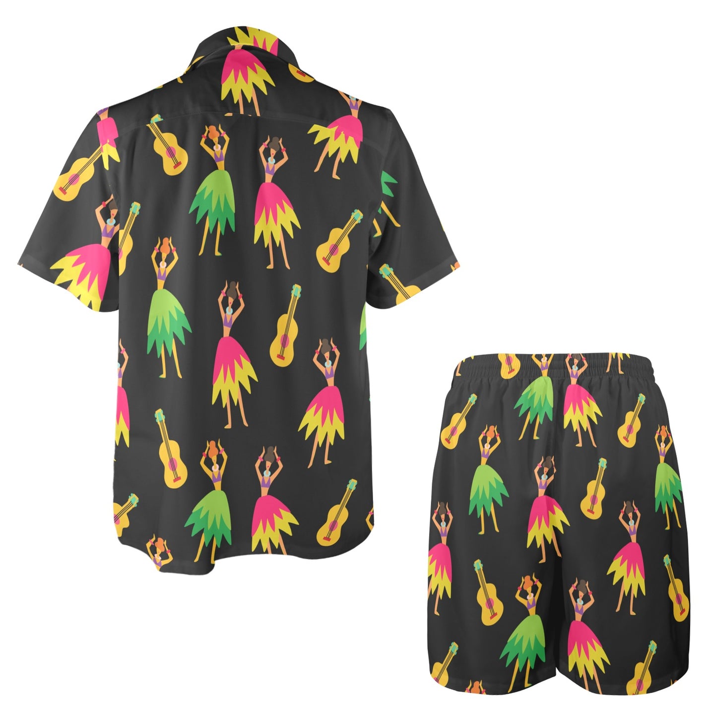 Hula Dancers Hawaiian Girl Pattern Print Design 03 Men's Beach Shirt and Shorts Set