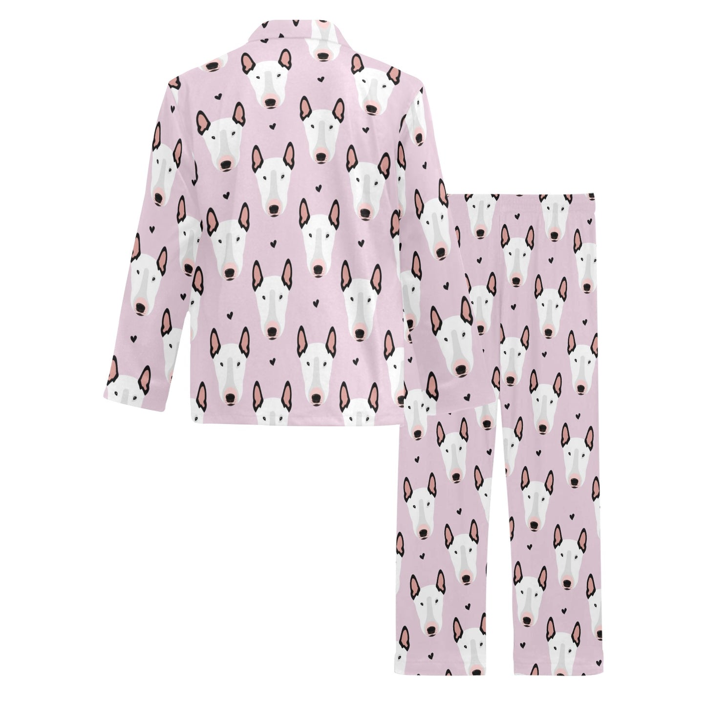 Bull Terrier Pink Print Pattern Men's Long Pajama Set